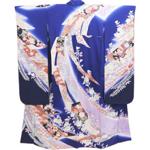 Load image into Gallery viewer, Furisode Dark Blue Noshi Chrysanthemum Tall Silk #10330F2
