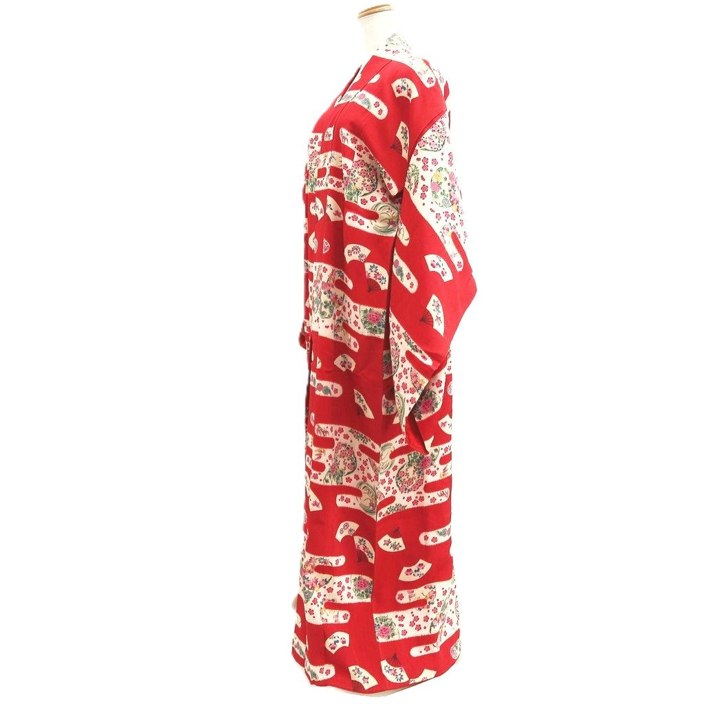 Juban Vintage(1920-1950) Red Folding Fan Plum blossom Silk #10375F4