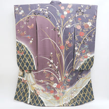 Load image into Gallery viewer, Furisode Gray Purple Peony Butterfly Tall Silk #9684J3
