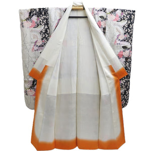 Furisode Pearl white Black Folding Fan Chrysanthemum Cherry Blossom Silk #10310F1