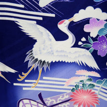 Load image into Gallery viewer, Furisode Blue Crane Birds Tall Silk #11088B1

