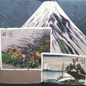 Men's Haori Vintage(1950-1980) Black Mt. Fuji Ukiyoe Silk #10290E4