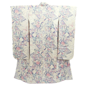 Furisode White Lavender Plum blossom Peony Folding Fan Silk #10550B4
