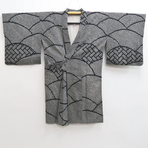 Haori Jacket Vintage(1950-1980) Black Full Shibori Wave Silk #10196D5