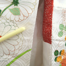 Load image into Gallery viewer, Furisode Red White Embroidery Chrysanthemum Silk #10560B4
