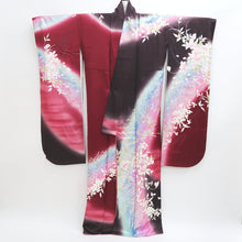 Load image into Gallery viewer, Furisode Wine red Bird Flower Tall Silk #9714J5
