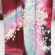 Load image into Gallery viewer, Furisode Wine red Bird Flower Tall Silk #9714J5
