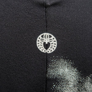 Haori Jacket Vintage(1950-1980) Black Silver Gold Flower Silk #9778A4