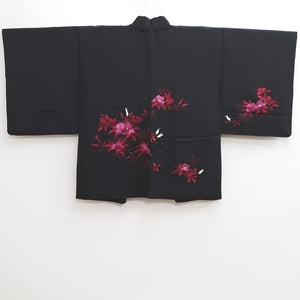 Haori Jacket Vintage(1950-1980) Black Fully Embroidered Flower Silk #10031C4