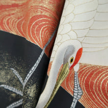 Load image into Gallery viewer, Tomesode Vintage(1920-1950) Black Hand painted Crane Birds Silk #10408A2
