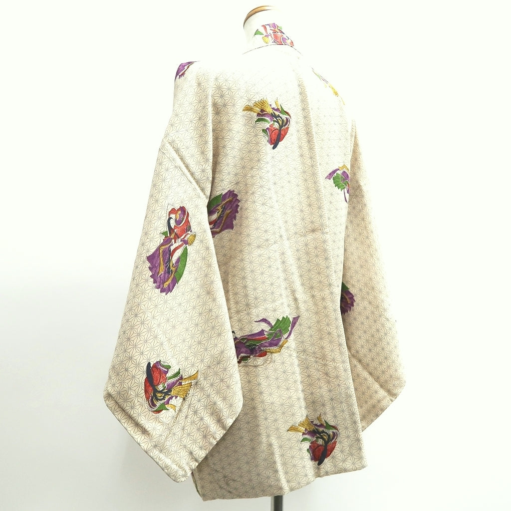 Haori Jacket Vintage(1950-1980) Cream white Heian Princess Asanoha Silk #10076D1