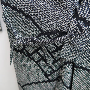 Haori Jacket Vintage(1950-1980) Black Full Shibori Wave Silk #10196D5