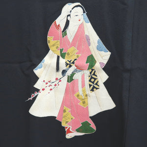 Haori Jacket Vintage(1950-1980) Black Plum blossom Branch Silk #10241E3