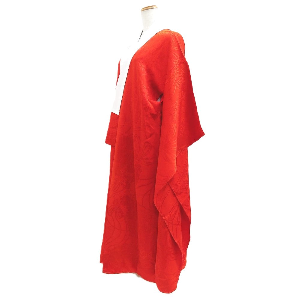 Juban Vintage(1950-1980) Red Furisode Peony Chrysanthemum Silk #10511B2