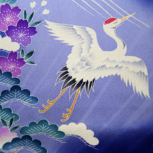 Load image into Gallery viewer, Furisode Blue Crane Birds Tall Silk #11088B1
