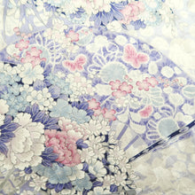 Load image into Gallery viewer, Furisode White Lavender Plum blossom Peony Folding Fan Silk #10550B4
