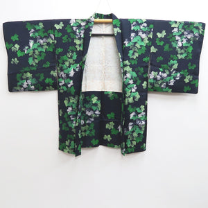 Haori Jacket Vintage(1950-1980) Midnight blue Leaves Silk #10227E2