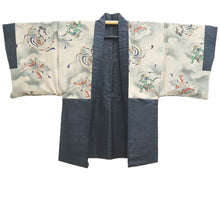 Load image into Gallery viewer, Men&#39;s Haori Vintage(1950-1980) Blue Black Fujin Raijin Silk #10444A3
