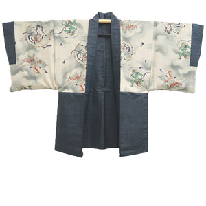Men's Haori Vintage(1950-1980) Blue Black Fujin Raijin Silk #10444A3