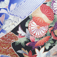 Load image into Gallery viewer, Furisode Dark Blue Noshi Chrysanthemum Tall Silk #10330F2
