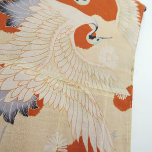 Juban Vintage(1920-1950) Light Brown Beige Crane Birds Silk #10386F5