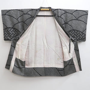 Haori Jacket Vintage(1950-1980) Black Full Shibori Wave Silk #10196D5