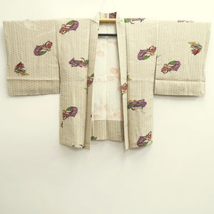 Haori Jacket Vintage(1950-1980) Cream white Heian Princess Asanoha Silk #10076D1