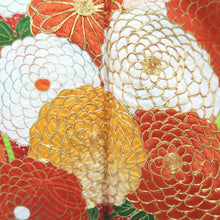 Load image into Gallery viewer, Furisode Red White Embroidery Chrysanthemum Silk #10560B4
