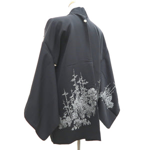 Haori Jacket Vintage(1950-1980) Black White birch Silk #9874B3