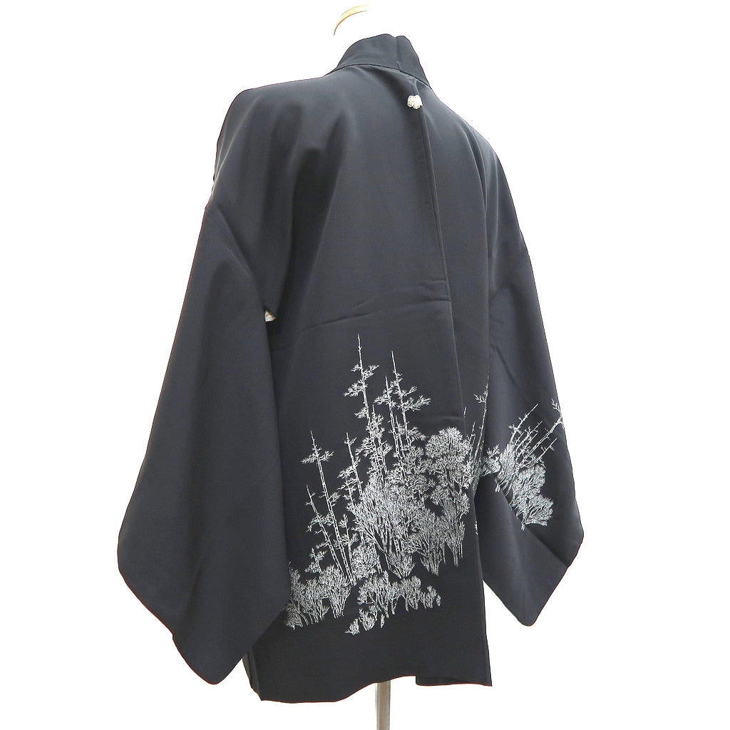 Haori Jacket Vintage(1950-1980) Black White birch Silk #9874B3