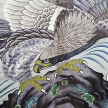 Load image into Gallery viewer, Men's Haori Vintage(1950-1980) Black Blue Ohshima Eagle Curling Wave Silk #10888E4
