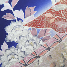 Load image into Gallery viewer, Furisode Dark Blue Noshi Chrysanthemum Tall Silk #10330F2
