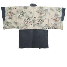 Load image into Gallery viewer, Men&#39;s Haori Vintage(1950-1980) Blue Black Fujin Raijin Silk #10444A3
