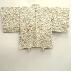 Haori Jacket Vintage(1950-1980) Cream white Bamboo leaf Embroidery Silk #10121D3