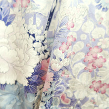 Load image into Gallery viewer, Furisode White Lavender Plum blossom Peony Folding Fan Silk #10550B4
