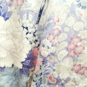 Furisode White Lavender Plum blossom Peony Folding Fan Silk #10550B4
