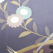 Load image into Gallery viewer, Furisode Gray Purple Peony Butterfly Tall Silk #9684J3
