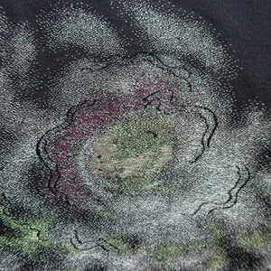 Haori Jacket Vintage(1950-1980) Black Silver Gold Flower Silk #9778A4