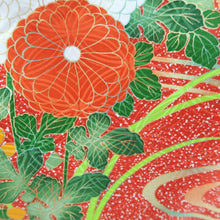 Load image into Gallery viewer, Furisode Red White Embroidery Chrysanthemum Silk #10560B4
