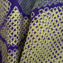 Load image into Gallery viewer, Haori Jacket Vintage(1920-1950) Yellow Blueish Purple Green Shibori Bamboo leaf Long Silk #9966C1
