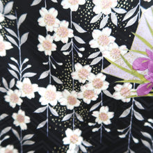 Load image into Gallery viewer, Furisode Pearl white Black Folding Fan Chrysanthemum Cherry Blossom Silk #10310F1

