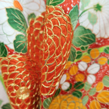 Load image into Gallery viewer, Furisode Red White Embroidery Chrysanthemum Silk #10560B4
