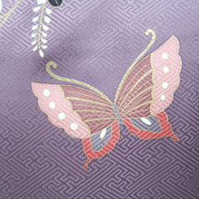 Load image into Gallery viewer, Furisode Gray Purple Peony Butterfly Tall Silk #9684J3
