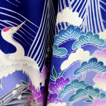 Load image into Gallery viewer, Furisode Blue Crane Birds Tall Silk #11088B1
