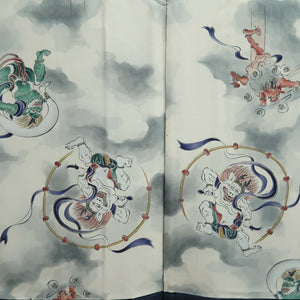 Men's Haori Vintage(1950-1980) Blue Black Fujin Raijin Silk #10444A3