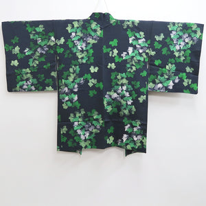 Haori Jacket Vintage(1950-1980) Midnight blue Leaves Silk #10227E2