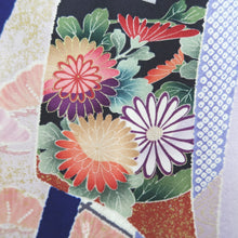Load image into Gallery viewer, Furisode Dark Blue Noshi Chrysanthemum Tall Silk #10330F2

