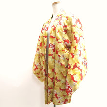 Load image into Gallery viewer, Haori Jacket Vintage(1950-1980) Vermillion Yellow Plum blossom Silk #10107D2
