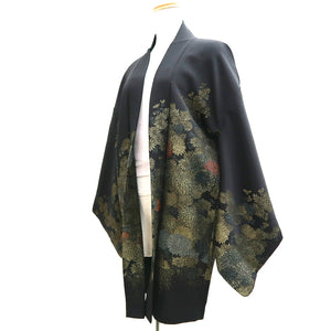 Haori Jacket Vintage(1950-1980) Black Gold Chrysanthemum Silk #9779A4