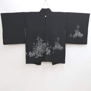 Haori Jacket Vintage(1950-1980) Black White birch Silk #9874B3